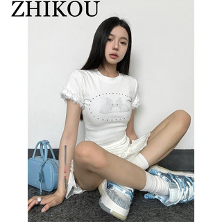 ZHIKOU áo phông áo thun nữ croptop baby tee Dễ thương Korean Xu hướng Trendy WCS2451LWP 28Z240711