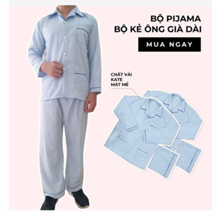 ( 10 Màu) Bộ Pijama nam, set đồ ngủ dài tay thu đông kẻ ông già vải đẹp - Quần áo mặc nhà nam trung niên hàng loại 1
