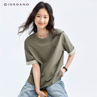 Giordano women embroidery stripe patchwork loose tee 90324606