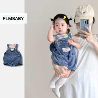 Bộ đồ trẻ sơ sinh mùa hè Áo Vest sọc cho bé với bộ áo liền quần Denim thỏ dễ thương Bộ đồ bé gái