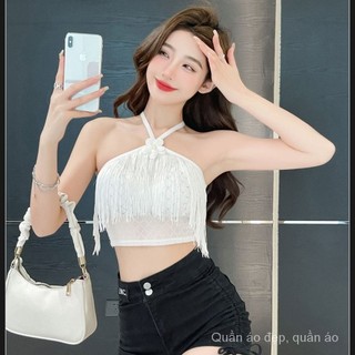 Bán nóng 2023 mới tua rua sexy dây đeo cổ đẹp lưng quấn ngực đi kèm miếng đệm ngực có thể tháo rời đáy Áo vest nữ NPQ3