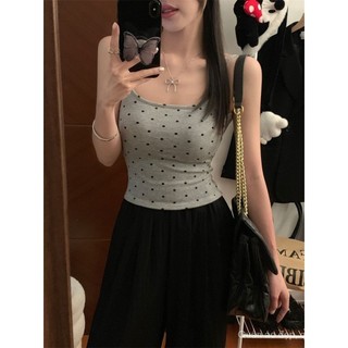 Hot Hot Girl phong cách mong muốn thuần khiết chấm bi hở lưng áo hai dây nhỏ dành cho nữ mùa hè có lót ngực Thiết kế áo mặc bên trong ôm dáng 2024 LSBI sành điệu