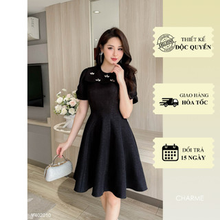 Váy nữ cộc tay dáng ngắn cổ đính đá Charme 402010