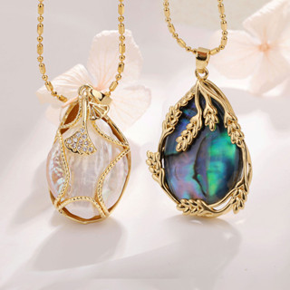  Ngọc trai Baroque lớn kết hợp với vỏ bào ngư lá phong vàng thật mạ đồng Vòng cổ cá nhân hóa 