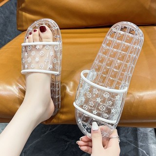 Dép nữ quai ngang nhựa trong suốt girl phố đi mưa lv thời trang unisex ulzzang kiểu bệt sang chảnh đi biển