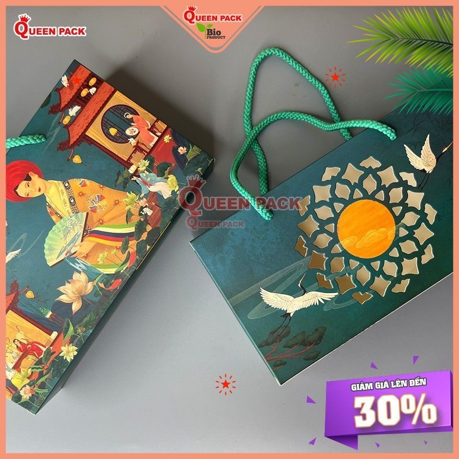 [HCM QP] SET Hộp Đựng Bánh Trung Thu 2 Bánh Bách Hợp Queen Pack Dùng Biếu Tặng Cao Cấp