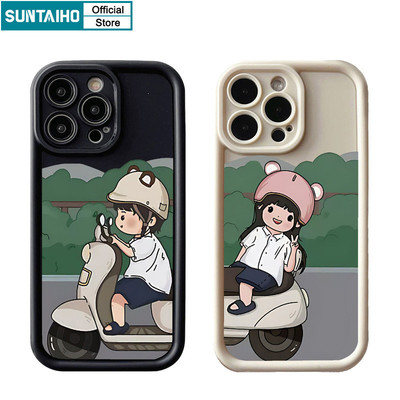 Suntaiho Ngộ nghĩnh Dễ Thương Vỏ Xe Máy Họa Tiết Cặp Đôi Ốp lưng Cho Iphone 15 14 12 13 11 Pro Max IP 7 8 Plus Iphon X Xs XR Xs Max Silicone Mềm Cao Cấp Chống Sốc Ốp Lưng