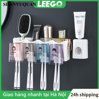 Leego Bộ Nhả Kem Đánh Răng 2/3/4 Cốc Kệ Treo Bàn Chải Đánh Răng kệ để đồ dán tường nhà tắm cốc đánh răng