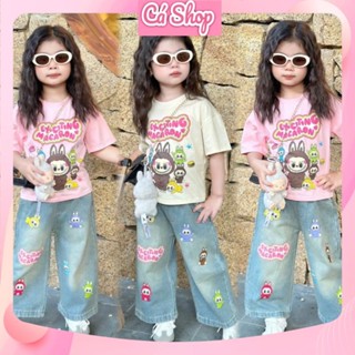  Set bộ bé gái DH667 D1109 F52 set áo cotton labubu quần jean mềm cho bé 