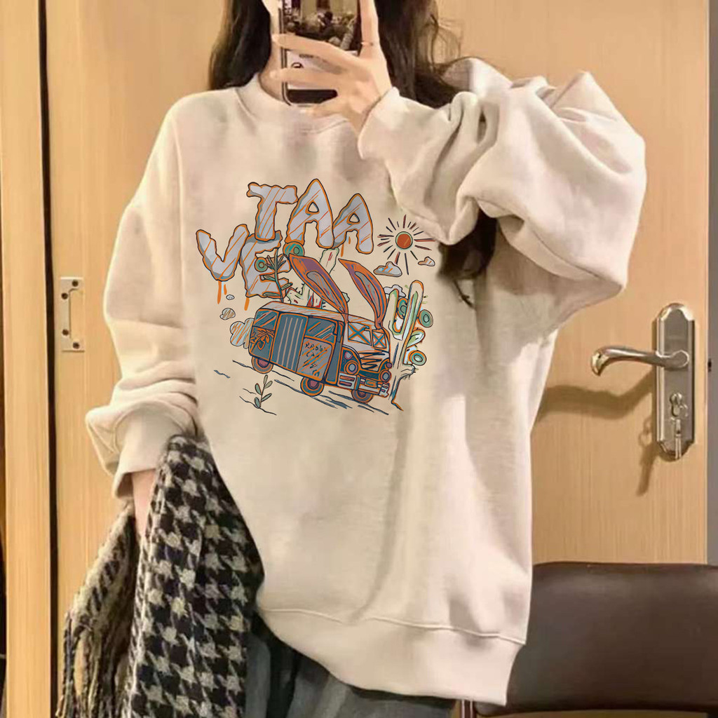 Áo sweater  nỉ bông dày nữ Xám form rộng áo khoác in hình outerity mùa đông SALUTE local brand