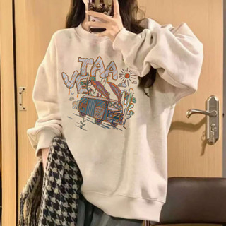  Áo sweater  nỉ bông dày nữ Xám form rộng áo khoác in hình outerity mùa đông SALUTE local brand 