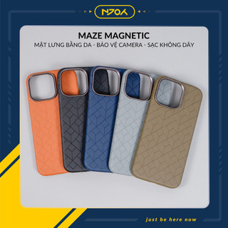 Ốp Da Hỗ Trợ Sạc Không Dây Từ Tính Viền Camera Kim Loại Cho Điện Thoại iPhone 16 Pro Max 15 14