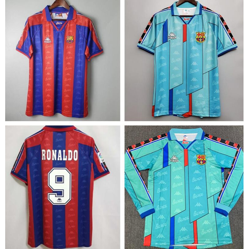 1996 1997 Barca Sân khách Retro Áo bóng đá Jersey tay ngắn Áo bóng đá dài tay