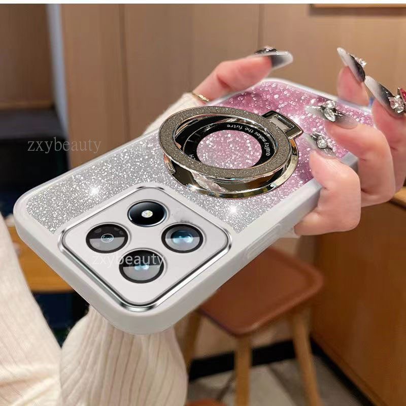 Ốp điện thoại Xiaomi 14T Pro 5G 2024 Bling Bling Ring Giá đỡ cho Mi14T Mi 14T 14TPro Ốp điện thoại mỏng lấp lánh mềm mại