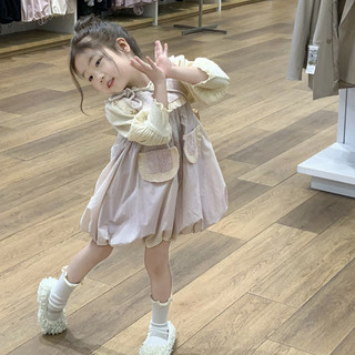   Sản phẩm mới mùa thu  Quần áo trẻ em Hàn Quốc cho bé gái phù hợp với áo dài tay lồng đèn tay áo sơ mi màu tím váy vest thời trang trẻ em váy nụ hoa thời trang Hàn Quốc 5 