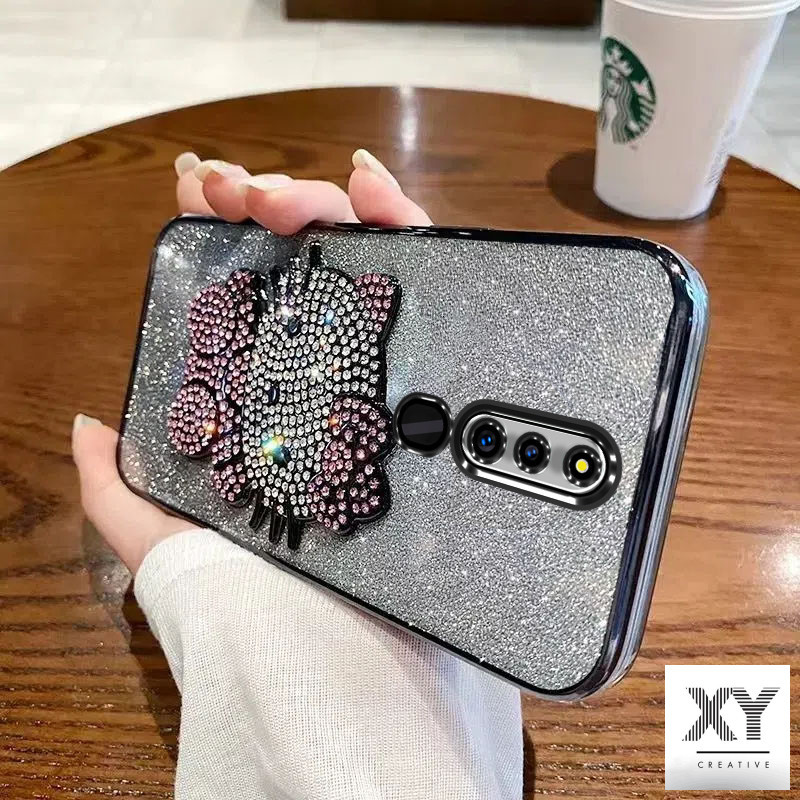 Ốp Lưng Cho OPPO F11 Pro F11 Ốp Điện Thoại Lấp Lánh Mạ Điện Sang Trọng Với Kim Cương KT Cat Bảo Vệ T