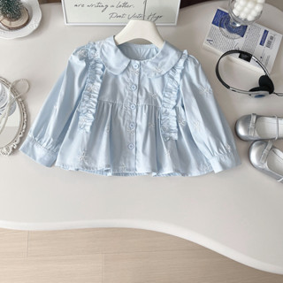 Mùa thu ngọt ngào bé gái nơ thêu ren ve áo dài tay