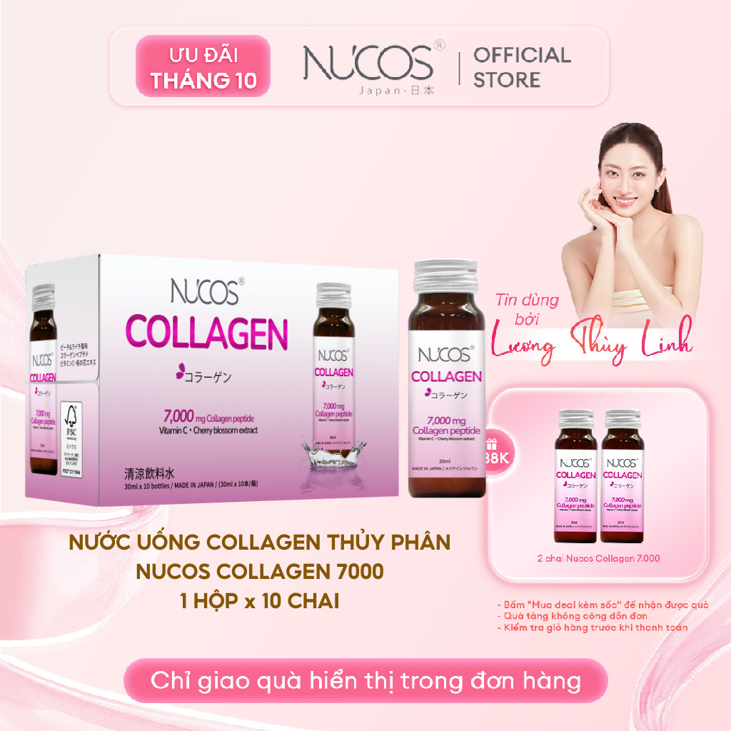 Collagen thủy phân NUCOS Collagen 7.000 dưỡng da trắng sáng mịn, ngăn ngừa lão hóa hộp 10 chai x30ml