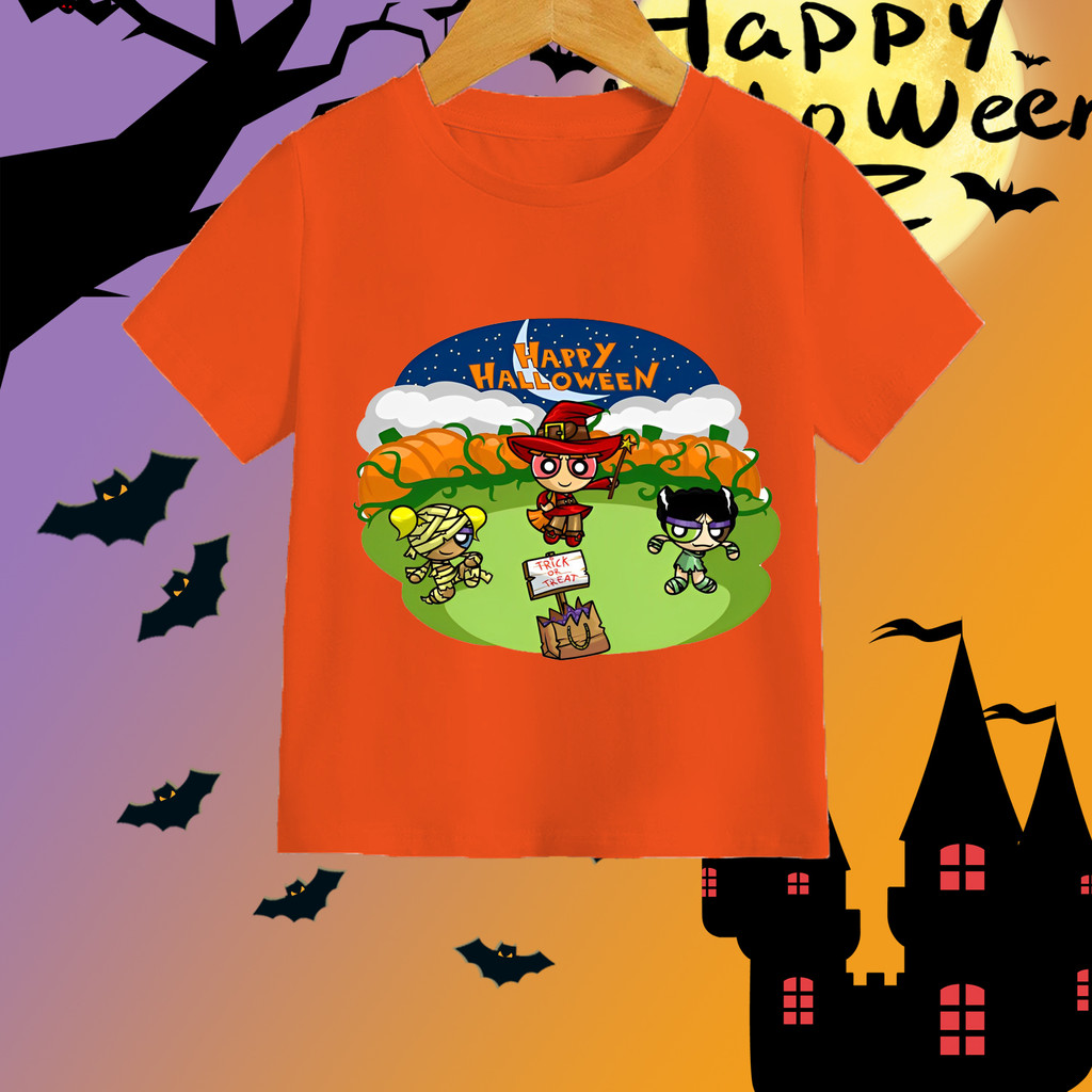 Powerpuff Girls Happy Halloween Áo thun trẻ em Cô gái dễ thương