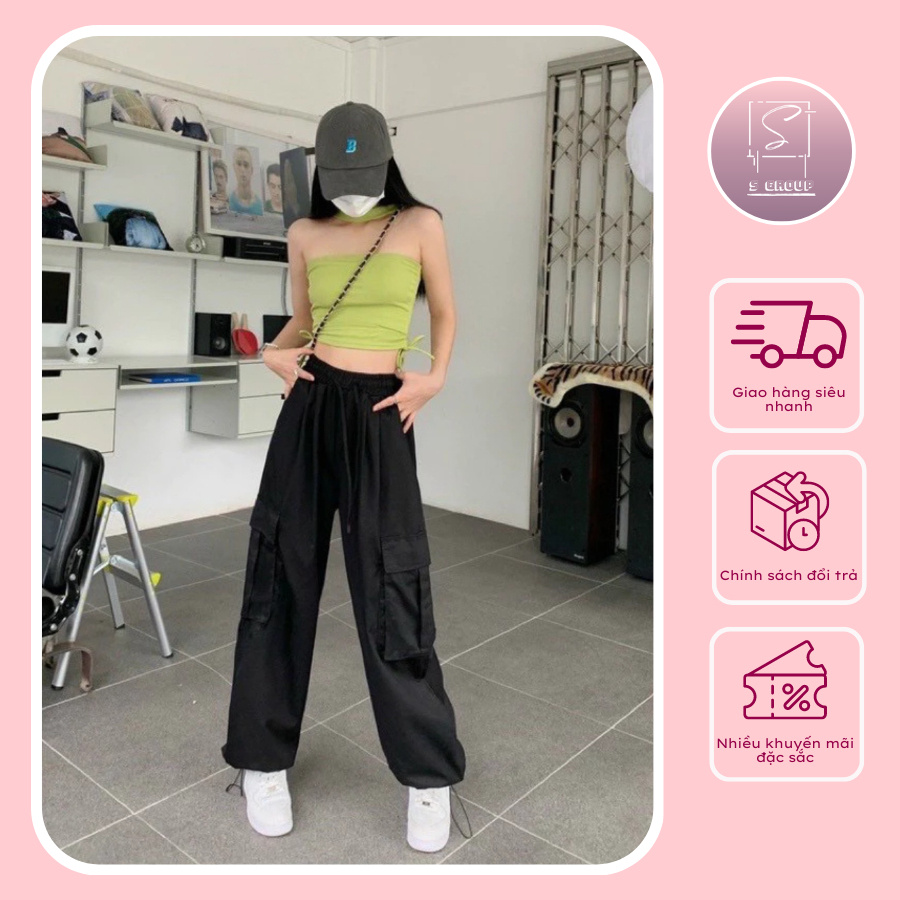 Quần Ống Rộng Kaki Lưng Thun Dây Rút Túi Hộp Cá Tính - Sakura_Store_1188