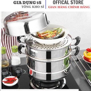 Nồi Hấp Inox 3 Tầng 28CM Dùng Cho Cả Bếp Từ Và Bếp Ga Tặng Kèm Xửng Hấp