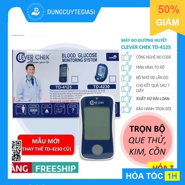 [TẶNG QUE, KIM, CỒN] Máy Đo Đường Huyết Clever Chek TD-4125 (MG) (25 Que, Kim, Cồn) | Clever Check