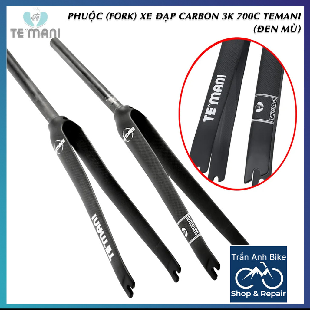 Phuộc (Fork) Xe Đạp Đua Carbon 3K TEMANI 700C (Đen)