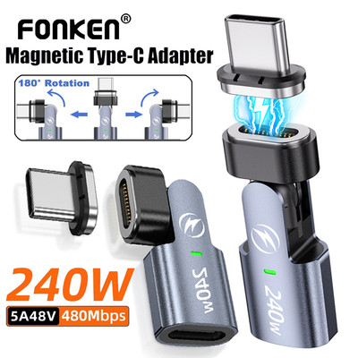 Bộ chuyển đổi từ tính Fonken PD240W 180° Bộ chuyển đổi sạc USB-C sang Type-C Đầu nối dữ liệu 480Mbps cho điện thoại Máy tính bảng dòng 16 / 15 Pad