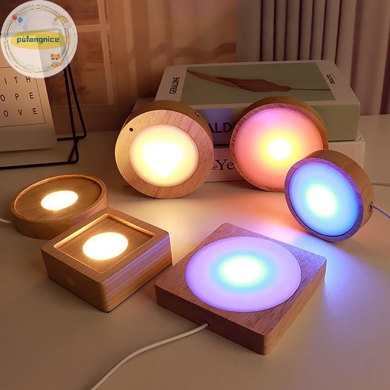 Pufangnice 1Pc 10 * 10cm Gỗ Đế Đèn Led Bằng Gỗ Xoay Màn Hình Giá Đỡ Đèn Đế Đèn Nghệ Thuật Trang Trí 