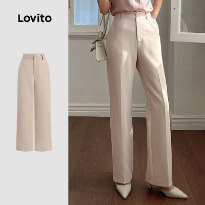 Quần nữ Lovito kaki nhạt uân hè nút dây kéo thanh lịch LBL27165