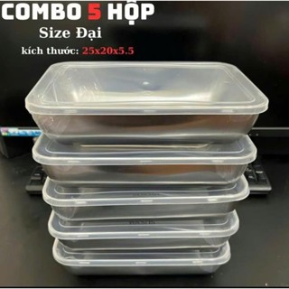  Set 5 Hộp đựnġ Thực Phẩm Inox 304 Size Lớn KT 25X20X6CM Có Nắp Đậy Và Khay Inox Chống Gỉ 