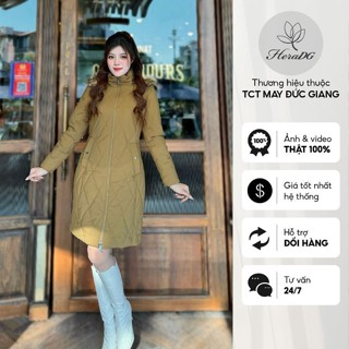 Áo Khoác Phao Nữ Dáng Dài 3 Lớp Trần Trám HeraDG Thiết Kế Chun Eo Sau, Mũ Lông Tháo Rời , Cản Gió Chống Nước WJKBC3033