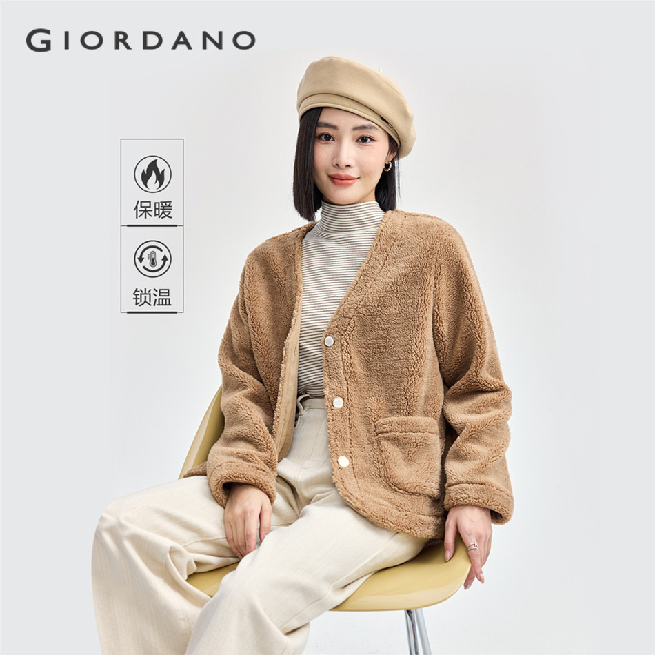 GIORDANO WOMEN Berber fleece v-neck jacket 05374896