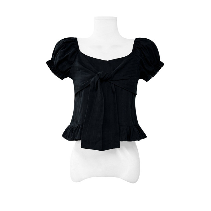 Kii Wii Áo sơ mi nữ phong cách Hàn Quốc với chi tiết nơ và xếp ly ngọt ngào 250808 | BigBuy360 - bigbuy360.vn