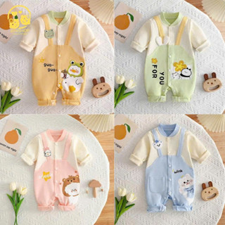Body yếm cho bé trai bé gái dài tay hình thú, Bộ liền thân cho bé gái trai chất cotton, Quần áo sơ sinh cho bé 0-12M