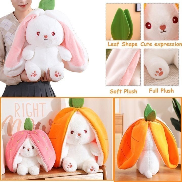 Bông Tai Dài Thỏ Nhồi Bông 2 Trong 1 Ráp Trái Cây Cosplay Dâu Và Cà Rốt Món Quà Dễ Thương