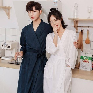  O cho à ng t m Váy ngủ mùa hè Nữ Xuân Thu Phong cách mới Bộ đồ ngủ cặp đôi Homewear Màu trơn Khách sạn Áo choàng tắm nam dày tay dài