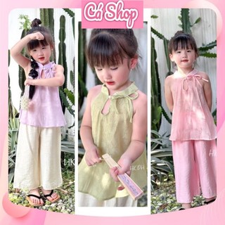 Set bộ CS349 quần áo lụa cổ yếm trung thu quần ống rộng cho bé gái
