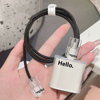Bộ sạc cho iPhone 18W / 20W Đơn giản Hello Words Pattern Bảo vệ sạc trong suốt Dòng dữ liệu Cáp bọc Laser Cắn Vỏ mềm để làm sáng Android Mirco-USB Type-C