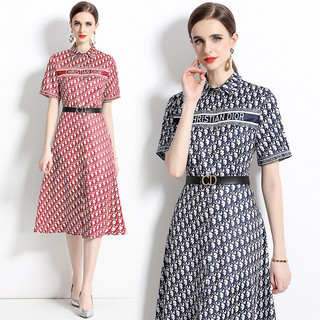 Đầm Cardigan ngắn tay in chữ giảm béo thời trang có thắt lưng