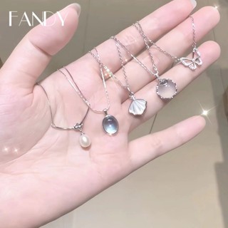 Fandy Vòng Cổ Vỏ Sò Điệp Nữ Dây Chuyền Cỏ 4 Lá Bạc Chuỗi Phụ Kiện Trang Sức