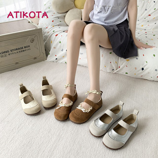 Atikota Nữ Thời Trang Đơn Giản Ngoài Trời Sinh Viên Mũi Tròn Nông Miệng Giày Đế Bằng