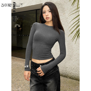 Fine studio Áo Thun Tay Dài Cổ Tròn Dáng Ôm Phong Cách Âu Mỹ Thời Trang Mùa Thu Dành Cho Nữ