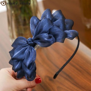 (Hàng Mới Về) Băng Đô Ren Hoa Đính Nơ Màu Đen / Xanh Dương / Xám Cho Nữ
