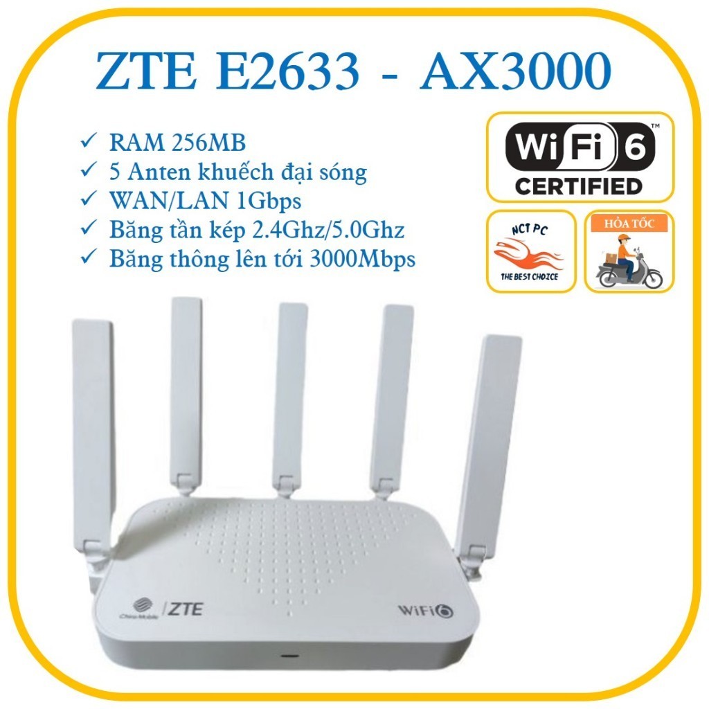 [SIÊU RẺ] Bộ phát router  Wifi Mesh Wifi 6 ZTE E2633 E2623 E1630 AX3000 - hàng Chính hãng - Lỗi 1 đổ