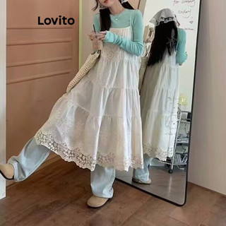 Đầm Lovito vải ren màu trơn phong cách thường ngày dành cho nữ LNA60114