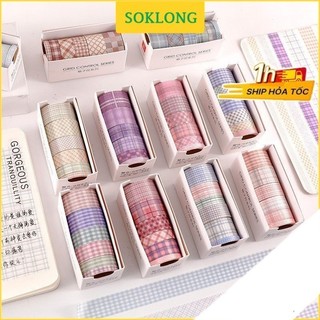 Bộ 6 washi tape nhiều size, set băng dính washi dán take note, sổ tay đa năng WA05