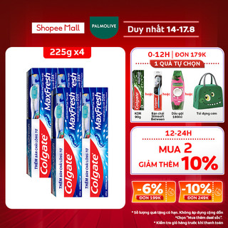 Bộ 4 Kem đánh răng Colgate Maxfresh bạc hà the mát 225g/tuýp tặng bàn chải đánh răng lông mềm