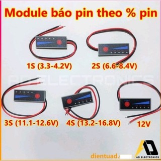 [Mẫu 1 ] Mạch báo dung lượng pin 1S 2S 3S 4S 5S 3.7V 8.4V 12.6V 16.8V 21Vdc các loại 18650, Lion lithium