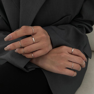 Đơn Giản Đồng Bằng Nhẫn Bộ Nữ Niche Cao Cấp Xếp Chồng Vòng Nhiều Kết Hợp Bộ Nhẫn Bóng Trơn Chỉ Số Nhẫn Đuôi Vòng Trơn